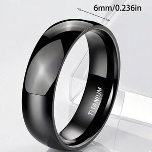 Black Ring 6MM Black Unisex Ring Size 7 Titanium 1PC